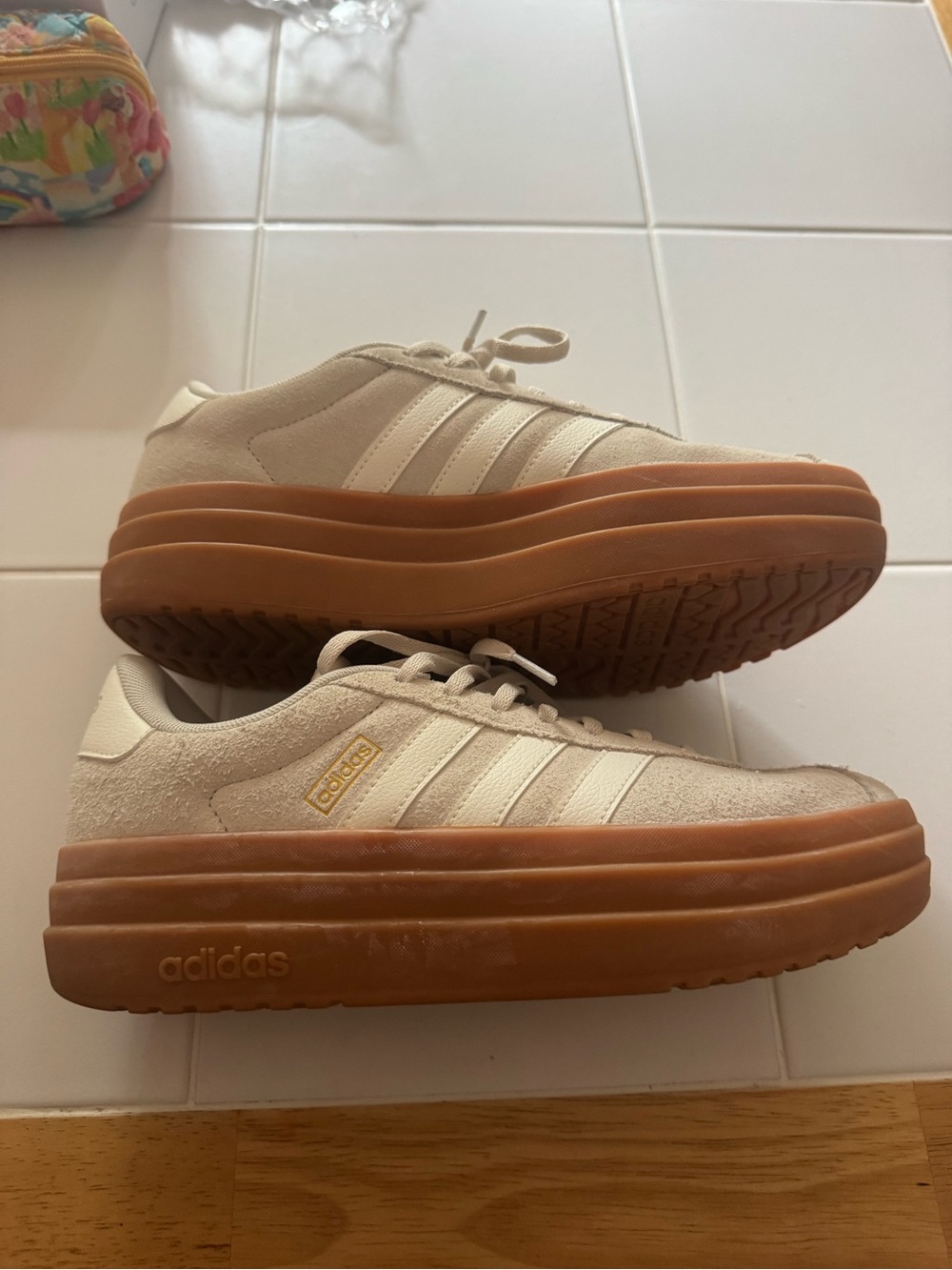 adidas Cream Suede Platform Sneakers with Gum Sole - Picture 2 of 7